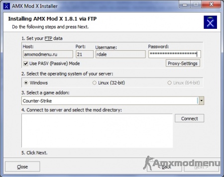 Установка AMX Mod X на сервер, по средствам FTP связи