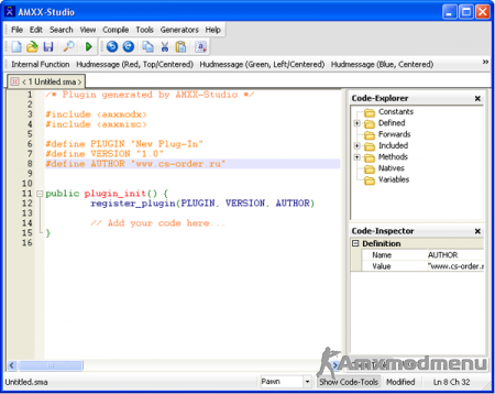 Как создать плагин через Amxx Studio